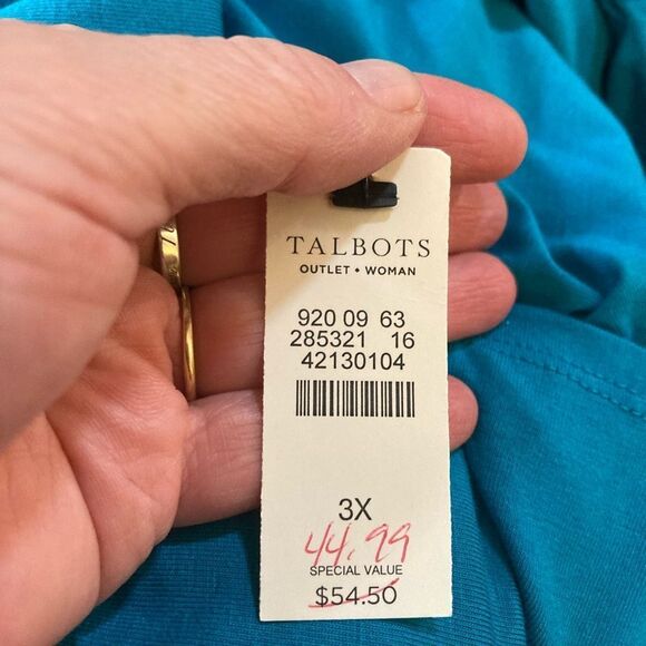 Talbots BNWT Turquoise V neck Long Sleeve Top w/ side ruching for better fit - Picture 5 of 6